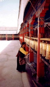 Prayer wheels at Nechung Chok