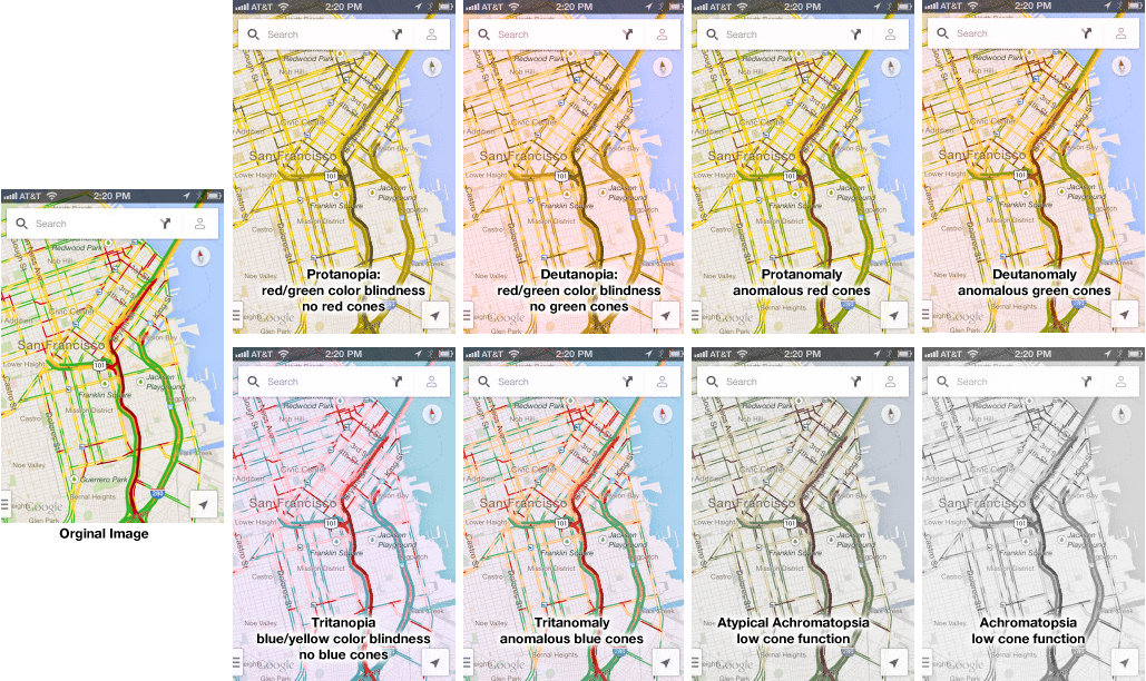 2013 iPhone Traffic Google Map Colorblind Test