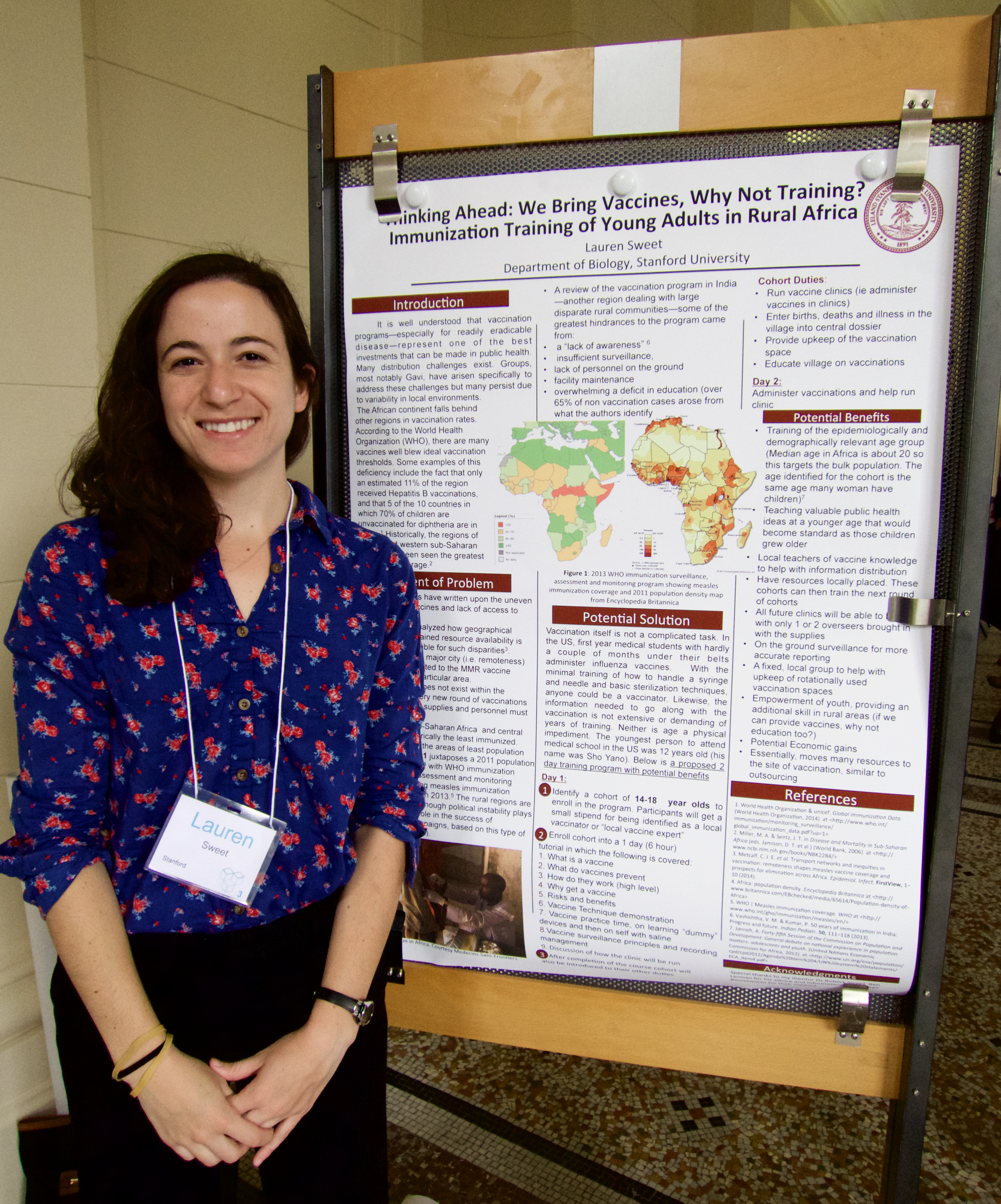 Sage Scholar Lauren Sweet, from Stanford University, is shown with her poster at the Paris Sage Assembly, April 16, 2015.