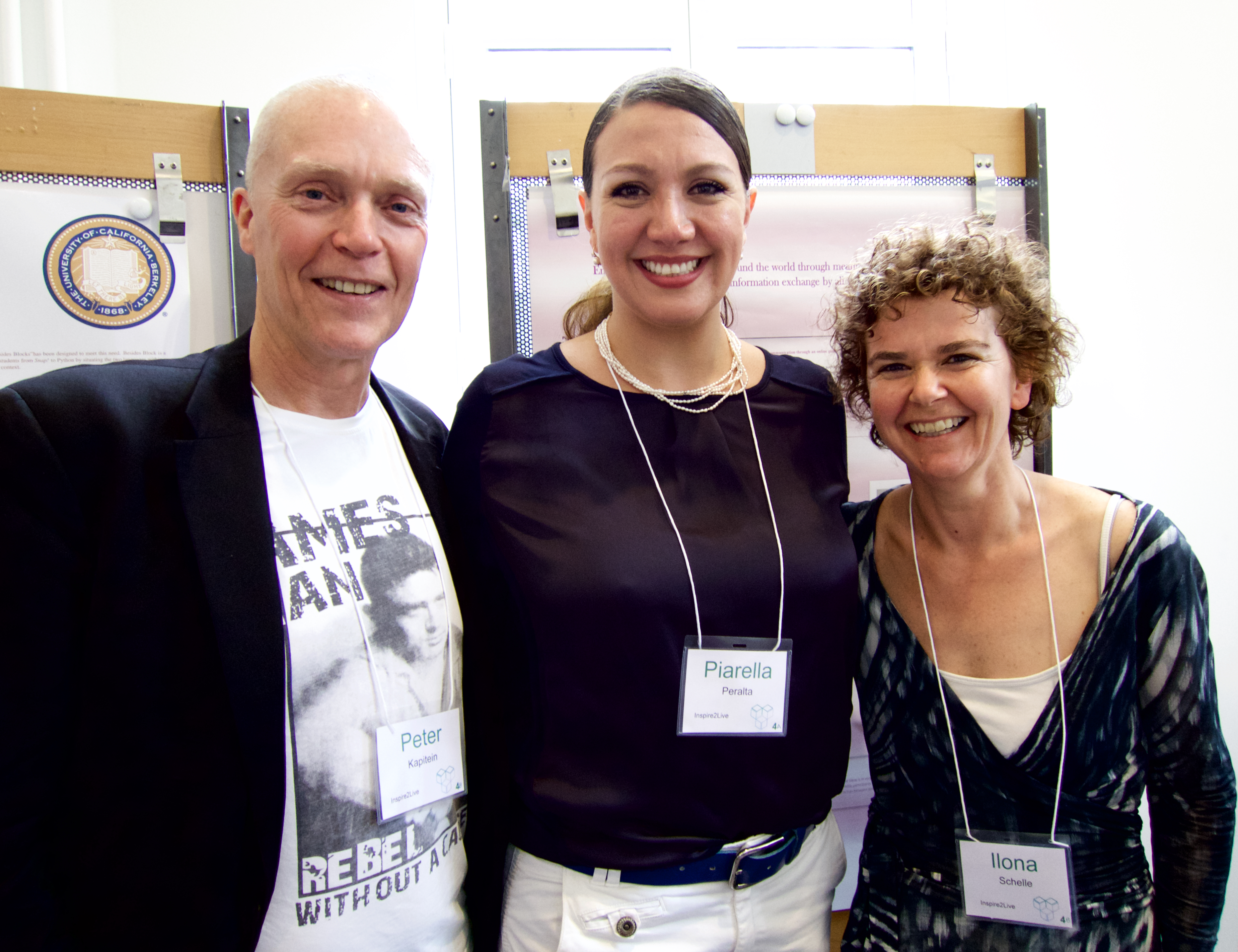 Sage Mentors Peter Kapitein and Ilona Schelle from Inspire2Live flank Sage Scholar Piarella Peralta at the Paris Sage Assembly, April 16, 2015.
