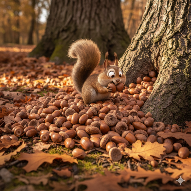 AI-squirrel with acorns